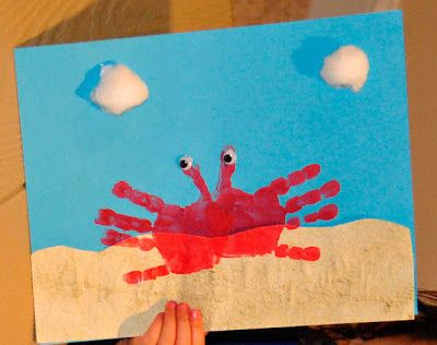 Art for kids ocean | Second Chance to Dream: 15 Kids Beach Crafts Kids Beach Crafts, Crab Handprint, Beach Crafts For Kids, June Crafts, Sea Crafts, Ocean Crafts, Kids Beach, Daycare Crafts, Handprint Art