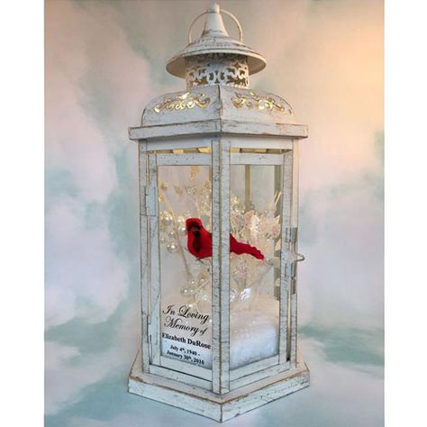 Christmas In Heaven Lantern Diy, Country Christmas Diy, Christmas In Heaven Lantern, Cardinal Pair, Fairy Lighting, Cardinal Decor, Xmas Decorations Diy, Iron Lantern, Memorial Lanterns