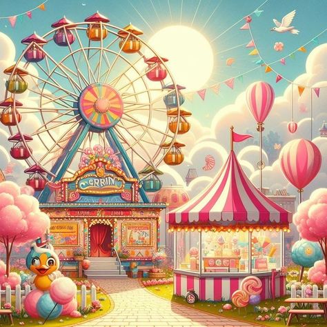 Carnival Illustration, Circus Background, Cirque Vintage, Carnival Background, Carnival Art, Spring Carnival, Sunny Sky, Kids Background, Carnival Rides