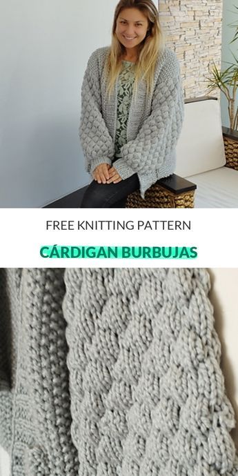 Cárdigan Burbujas Free Knitting Pattern - Free knitting pattern for cardigan with bubble sleeves. #knitting #knittingpatternsfree #knittingtips #knittingpatternsfobeginners Oversize Cardigan Knitting Pattern, Ladies Cardigan Knitting Patterns, Elegant Cardigan, Pretty Cardigans, Ladies Cardigan, Simply Knitting, Knit Cardigan Pattern, Knitting Patterns Free Cardigans, Free Knitting Patterns