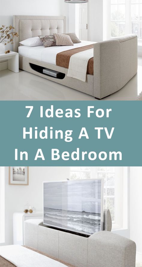 7 Ideas For Hiding A TV In A Bedroom Tv In Small Bedroom, Tv In A Bedroom, Hidden Tv Bedroom, Tv In Bedroom Ideas, Tv In The Bedroom, Hide A Tv, Bedroom Furniture Placement, Tv Bed, Small Living Room Furniture