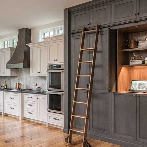 The Library Ladder Company Ltd on Instagram: “K I T C H E N  L A D D E R  Our ladders are the perfect compliment to a kitchen.  Make your cupboards extra tall and use our rolling ladder…” Pallet Deck Diy, Kitchen Ladder, Sliding Ladder, Floor To Ceiling Cabinets, Rolling Ladder, Perfect Pantry, Library Ladder, Wood Kitchen Cabinets, Floor To Ceiling