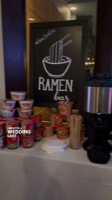 Hunger E for DIY on Instagram: "Ramen AND gelato? A perfect way to end a wedding. 🍜🍨 • • • #ramenbar #ramen #instantramen #ramennoodles #cupramen #wedding #nightcap #gelato #gelatobar #dessert #savoryandsweet #weddingnight #ramenlover #dancinganddrinking #partyfavor #bar #yummy #droolclub #chopsticks #slurp #ramenslurp #ramentime #gelatolovers #foodblogger #foodvlogger #fooddiary #foodie #foodiesofinstagram #foodlovers #hungerefordiy" Ramen Wedding Favors, Untraditional Wedding Food, Ramen Noodle Station, Cup Noodle Bar Wedding, Maruchan Wedding, Diy Ramen Noodle Bar, Instant Ramen Bar Party, Maruchan Bar Wedding, Maruchan Station Party