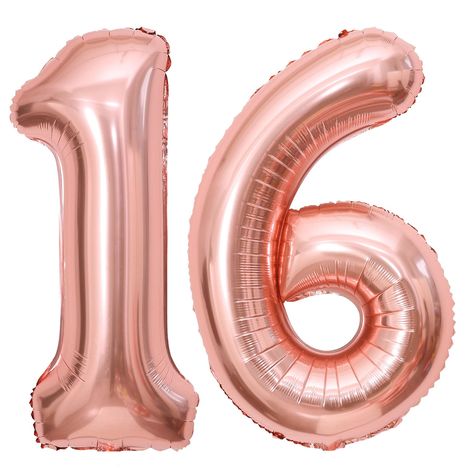 PRICES MAY VARY. Package Included:40 inch rose gold 16 balloons number + 1 Straw. Premium High Quality Balloons:The 16 birthday balloons are made of quality aluminum mylar foil,thick and odorless.High quality imprint technology,edge neat,not easy to explode and leak. Rose gold number 16 balloon will be the great decoration addition for birthday parties. Sealed Automatically:The rose gold 16 balloon number supplies comes sealed automatically after inflating.16 number balloons have holes on the to Giant Number Balloons, 16 Number, Gold Number Balloons, 16th Wedding Anniversary, 16 Balloons, Foil Number Balloons, 16th Anniversary, Anniversary Party Decorations, Balloon Ribbon