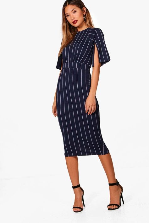 Click here to find out about the Heather Stripe Split Sleeve Wiggle Midi Dress from Boohoo, part of our latest Dresses collection ready to shop online today! Corporate Dresses, Formal Dresses With Sleeves, Split Sleeve, Quirky Fashion, Work Dresses, Prom Dress Shopping, Stripe Fabric, Navy Midi Dress, Bodycon Fashion