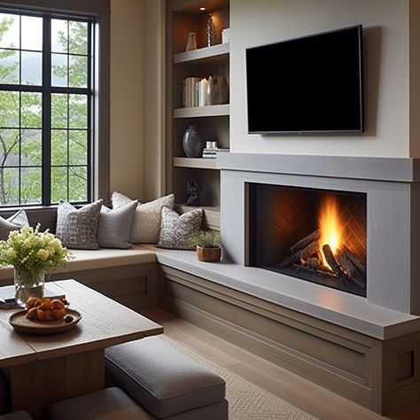 Play Basement Electric Fireplace, Tv Above Fireplace, Modern Electric Fireplace, Basement Fireplace, Fake Fireplace, Built In Electric Fireplace, Electric Fireplace Wall, Living Room Built Ins, Living Room Decor Fireplace