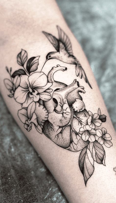 Anatomical Heart Tattoo With Butterfly, Brain Heart Lungs Tattoo, Anatomical Heart Sleeve Tattoo, Floral Anatomical Heart Tattoo, Heart Surgery Tattoo Ideas, Human Heart With Flowers Tattoo, Human Heart Tattoo Designs, Heart On Your Sleeve Tattoo, Anatomical Heart Tattoo With Flowers