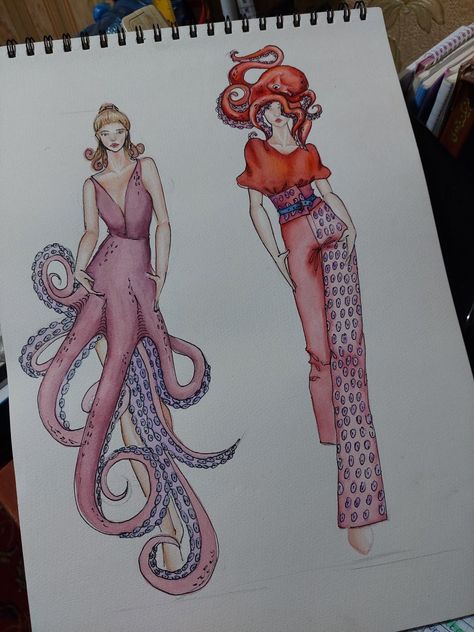 Octopus Fashion Design, Octopus Fashion, Octopus Dress, Octopus Art, Illustration Art Drawing, Inspired Dress, Design Sketch, Design Fashion, Art Drawing