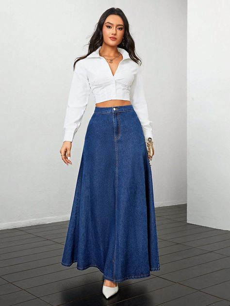 Long denim skirt