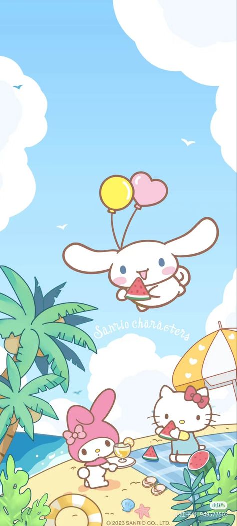 Sanrio Summer, Sanrio Wallpaper, Hello Kitty Iphone Wallpaper, Preppy Wallpaper, Watch Wallpaper, Cute Kawaii Drawings, Iphone Wallpaper Girly, Summer Wallpaper, Kawaii Wallpaper