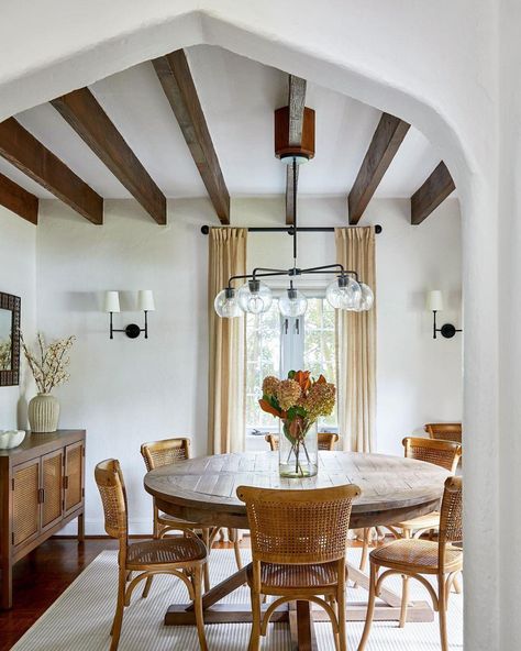 Scout & Nimble Blog | Interior Design Home Tours, Inspiration & More Spanish Revival Dining Room, Spanish Style Dining Room, Spanish Dining Room, Brown Paint Colors, Brown Walls, Hamptons House, Home Tours, Spanish Style, Large Homes