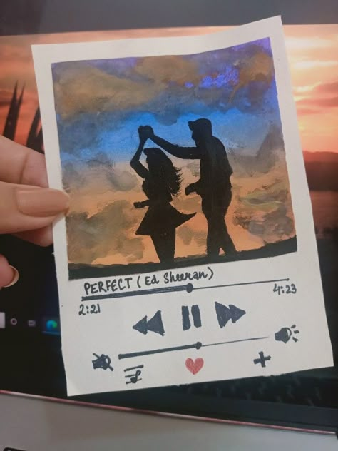 Perfect Song Spotify Aesthetic, Songs Polaroid Painting, Songs Drawings Art, Spotify Aesthetic Painting, Simple Drawings Aesthetic Music, Spotify Songs Painting, Easy Music Paintings, Polaroid Canvas Painting, Song Painting Ideas On Canvas