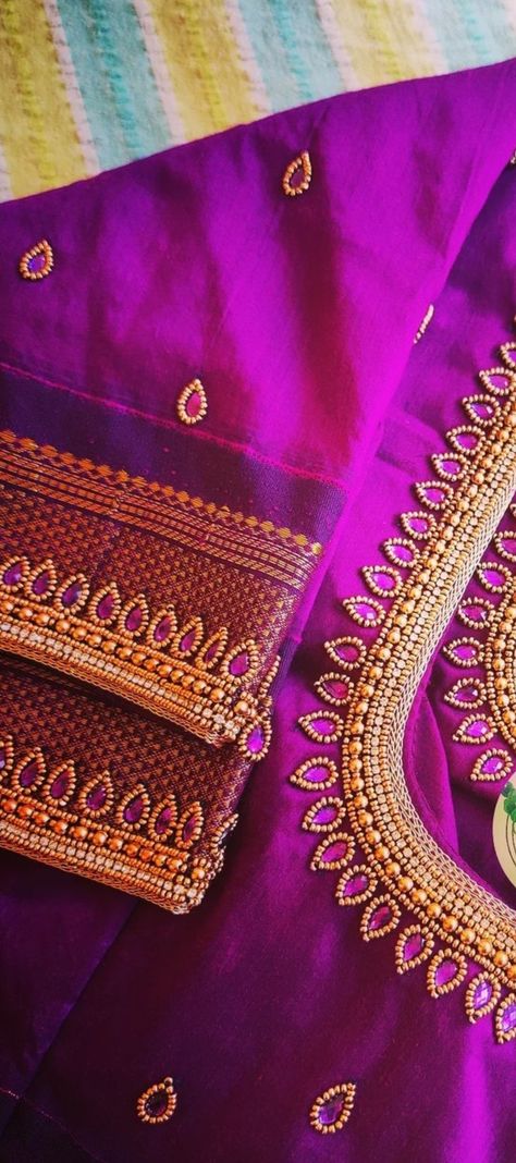 Simple Aari Work With Price, Violet Colour Aari Blouse Design, Aari Blouse Border Design, Violet Aari Work Blouse Designs, Copper Blouse Aari Work, 1500 Range Aari Work Blouse, Copper Bead Aari Work Blouse, Simple Aari Work Blouse Design For Pattu Saree With Border, Aarya Work Blouse Designs