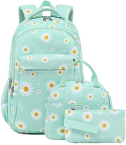 Cool School Supplies For Middle School, School Backpacks Aesthetic, Daisy Backpack, Boys School Bags, Book Bags For Kids, Cute School Bags, Stylish School Bags, Insulated Lunch Tote, Green Daisy