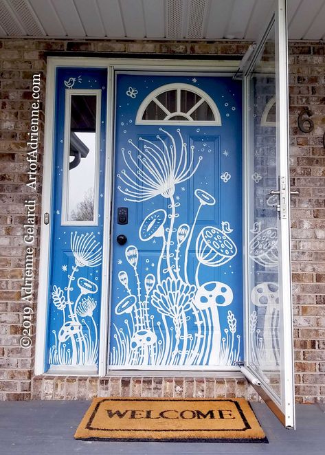 Door Painting Designs Ideas, Door Painting Design, Wooden Door Painting Ideas, Creative Door Painting, Painted Door Mural, Painted Doors Creative, Painting Doors Ideas, Doors Painting Ideas, Painted Doors Interior Creative Bedroom