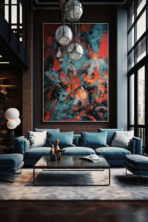 Urban Living Room Decor, Futuristic Living Room Ideas, Street Style Living Room, Loft House Ideas, Bright And Airy Living Room, Modern Colonial House, Airy Living Room, Luxury Painting, Abstract Painting Acrylic Modern