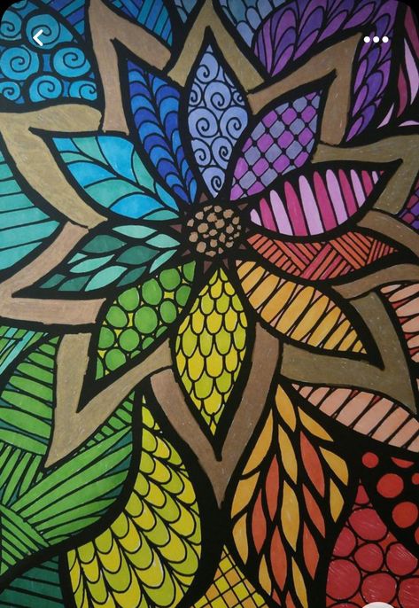 Zentangle Painting Acrylic, Colorful Drawings Doodles, Colorful Zentangle Art, Colourful Zentangle Art, Zentangle Art Colorful, Colorful Mandala Design, Modele Zentangle, Colorful Doodles, Sharpie Doodles