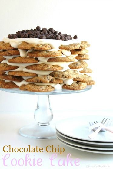 Cookie Tower, Chocolate Chip Cookie Cake, Bday Cake, Think Food, Cake Chocolate, Yummy Sweets, Chocolate Chip Cookie, Cookie Cake, Eat Dessert