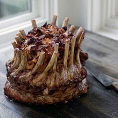 Tyler Florence's Herb-Crusted Crown Roast of Pork with Apple and Pecan Stuffing and Calvados Gravy Crown Pork Roast Recipes, Pork Crown Roast, Sauteed Red Cabbage, Crown Roast Of Pork, Tyler Florence Recipes, Crown Roast, Rice Stuffing, The Chew Recipes, Apple Pork