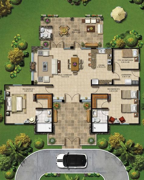 Casa Country, Sims House Plans, House Layout Plans, Hacienda Style, Spanish House, House Blueprints, Modern House Plans, Sims House, Dream House Plans