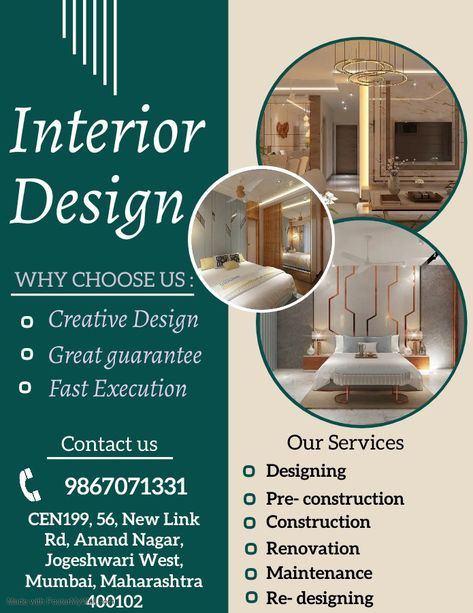 Architect Advertising Design, Interior Design Banner Ads, Interior Designer Advertisement Poster, Architect Advertisement Poster, Interior Design Services Flyer, Furniture Flyer Design Ideas, Interior Design Flyer Ideas, Interior Design Firm Names Ideas, Canva Advertising Ideas