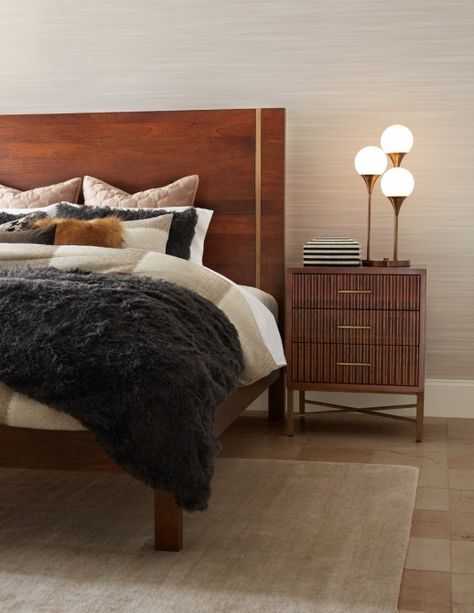 Cosmopolitan Queen Bed Honey Brown Walnut Bed, Matching Nightstands, Modern Platform Bed, Industrial Dining Table, Mid Century Modern Bedroom, Bed Dimensions, Bedroom Space, Queen Bed Frame, Modern Bedroom Furniture