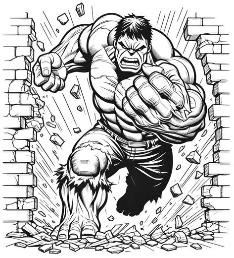 Hulk Black And White, Superhero Coloring Pages Free Printable, Super Hero Coloring Pages, Super Heroes Coloring Pages, Marvel Coloring Pages, Superheroes Drawing, Hulk Sketch, Hulk Coloring Pages, Avengers Coloring Pages