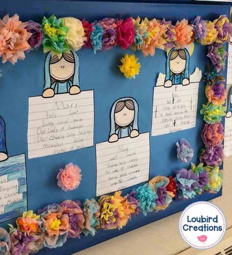 5 Ways to Celebrate Mary in the Classroom this May - Loubird Creations Prompts Poetry, Catholic Bulletin Boards, Religious Bulletin Boards, Acrostic Poems, Mary Birthday, Religion Activities, Brainstorming Activities, Catholic Schools Week, 5th Grade Activities