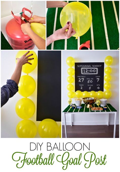 How to make a football goal post with balloons. Awesame idea for any #football fans out there! Balloon Football, Football Goal Post, Nfl Party, Sandwich Vegetarian, Football Super Bowl, Football Party Foods, Football Party Decorations, Football Baby Shower, Football Goal