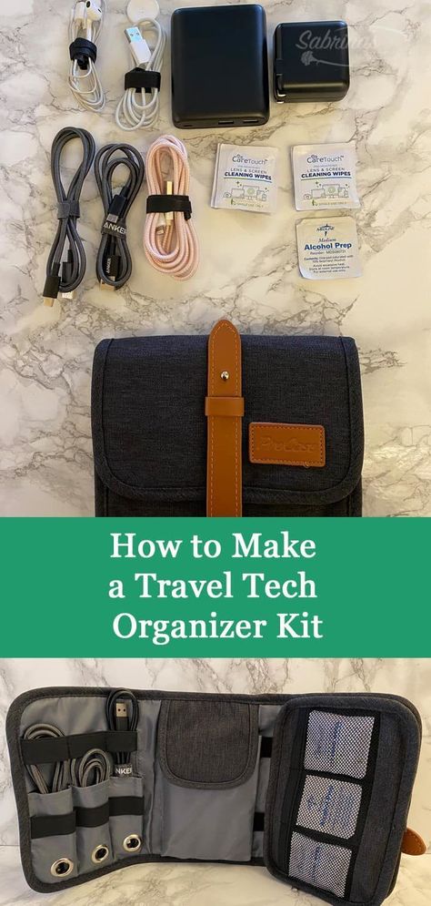 How to Make a Travel Tech Organizer Kit with ios cables - gift idea for men - gift idea for girls - gift idea for women - gift idea for travelers Tech Bag Organizer Diy, Electronics Organizer Diy, Diy Cord Organizer Travel, Tech Travel Organizer, Travel Electronics Organizer, Travel Cord Organizer Diy, Travel Storage Ideas, Diy Travel Organizer, Diy Travel Kits