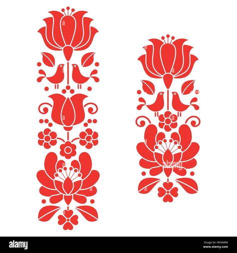 Download this stock vector: Kalocsai red embroidery - Hungarian floral folk art long patterns - HP3AWW from Alamy's library of millions of high resolution stock photos, illustrations and vectors. Hungarian Folk Pattern, Traditional Hungarian Folk Art, Hungarian Motif, Floral Folk Art, Hungarian Folk Art, Folk Illustration, Hungarian Embroidery, Design Motifs, Czech Art