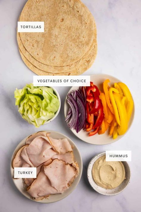 Turkey Hummus Wraps | Begin With Balance Turkey Hummus Wrap, Hummus Tortilla Wrap, Wraps Recipes Turkey, Hummus Chicken Wrap, Flatbread Wrap Recipes, Turkey Wraps Healthy, Intentional Eating, Hummus Wrap Recipe, Hummus Wraps