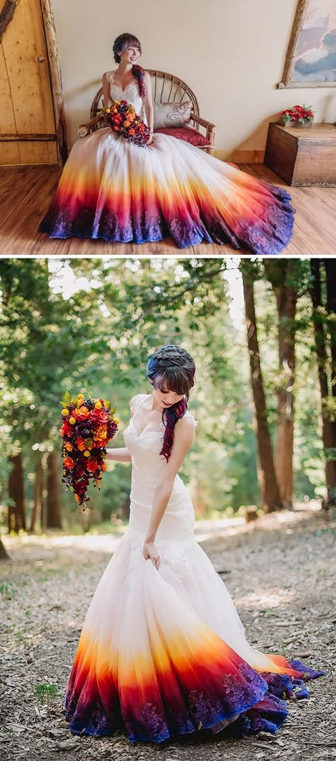 This Dip-Dyed Wedding Dress Trend Is So Gorgeous Dip Dye Wedding Dress, Dye Wedding Dress, Hijab Wedding Dress, Boda Mexicana, Rainbow Wedding, A Wedding Dress, Wedding Dress Trends, Fancy Dresses, A Dress