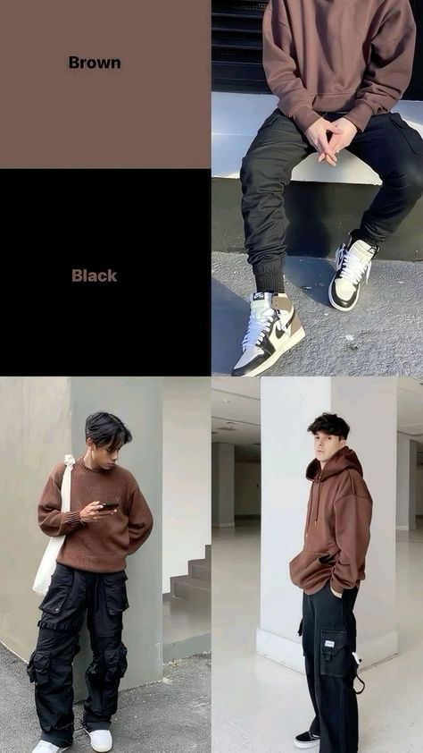 Men Color Combination Outfits, Best Color Combinations Outfits, Brown Black Outfit, Outfit Color Combinations, Guys Fashion Casual, Mens Smart Casual Outfits, Smart Casual Menswear, Streetwear Inspiration, Colour Combinations Fashion