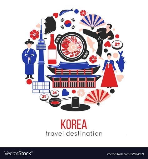 Korean Customs, Korean Illustration, Korean Flag, Circle Vector, Clothes Illustration, Korea Design, Korean Culture, Temple Art, Flag Country