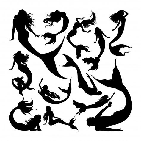 Mermaid silhouettes. Premium Vector | Premium Vector #Freepik #vector #water Silhouette Arte, Cute Silhouette, Water Woman, Mermaid Painting, Girl In Water, Silhouette Painting, Silhouette Clip Art, Silhouette Illustration, Mermaids And Mermen