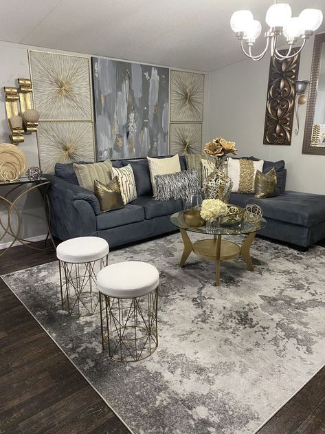 Couches In Small Living Room Layout, Tan Carpet Living Room Color Pallets, Teal Gray And Gold Living Room, Cheap Diy Wall Decor Living Room, Gray Blue And Gold Living Room, Gray Living Rooms Ideas, End Tables Decor Ideas, Grey Living Room Furniture Ideas, Grey Beige And Gold Living Room