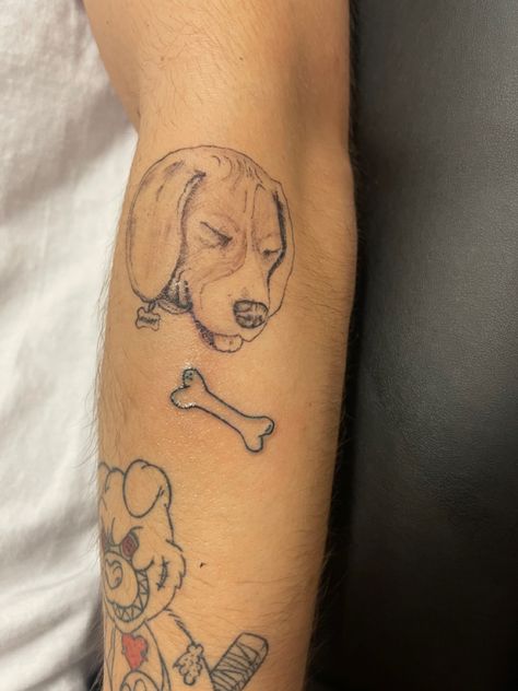 Dog Patchwork Tattoo, Dog Bone Tattoo, Patch Tattoo, Bone Tattoo, Bone Tattoos, Red Dog, Dog Bone, Body Mods, Tatting