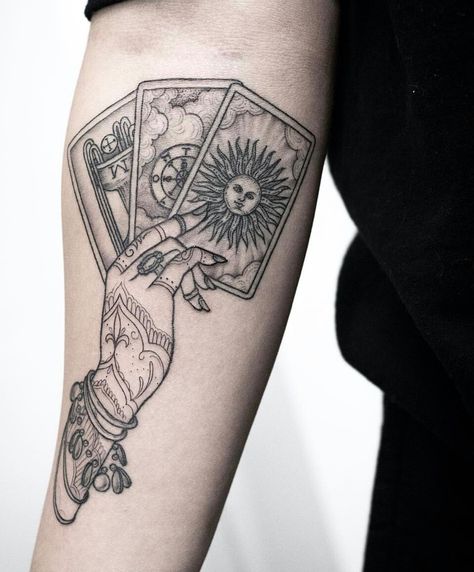 ⚠️Want more ?⚠️ Follow @xocub_ on Pinterest ‼️ Tarot Card Tattoo, Tarot Tattoo, Witch Tattoo, Tattoo Hand, Card Tattoo, Eye Tattoo, Half Sleeve Tattoo, Trendy Tattoos, Sleeve Tattoo