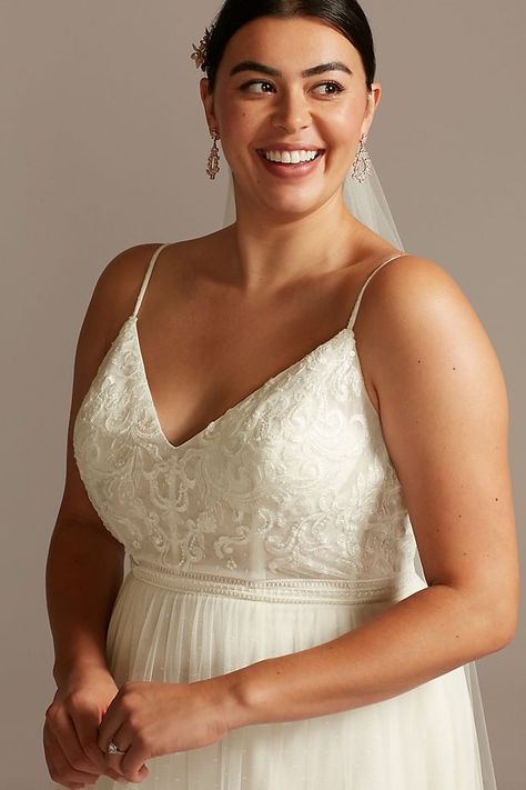 Corset Tiered Chiffon Plus Size Wedding Dress | David's Bridal Extra Wedding, Hair In A Bun, Wedding Corset, Plus Wedding Dresses, Plus Size Wedding Dress, Cape Wedding Dress, Davids Bridal Wedding Dresses, Sweetheart Neckline Dress, Aline Wedding Dress