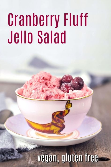 Cranberry Fluff Jello Salad @spabettie #vegan #glutenfree #holiday #dessert Easy Jello Salads For Thanksgiving, Dairy Free Jello Salad, Cranberry Jello Salad Thanksgiving, Cranberry Recipes Dessert Jello Salads, Raspberry Cranberry Jello Salad Thanksgiving, Fluff Jello Salad, Vegan Jello, Cranberry Jello Salad, Cranberry Fluff