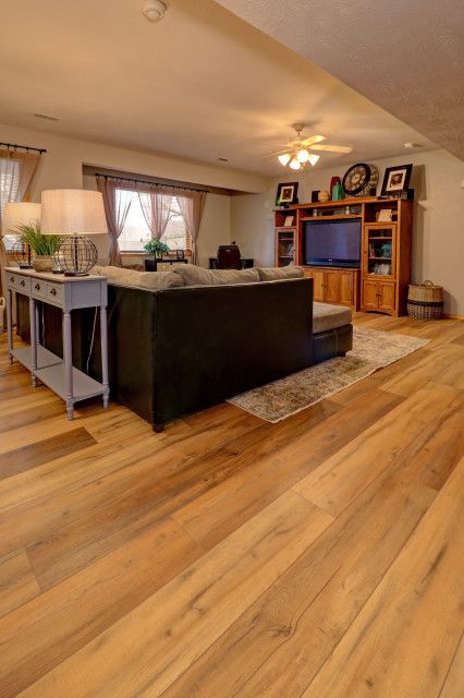 Coretec Virtue Oak Luxury Vinyl Plank - Traditional - Basement - Other - by Mouery's Flooring | Houzz UK Coretec Vinyl Plank Flooring, Oak Vinyl Plank Flooring, Townhouse Remodel, Basement Furniture, Rustic Basement, Finished Basement Ideas, Living Room Entertainment Center, Oak Trim, Lvp Flooring