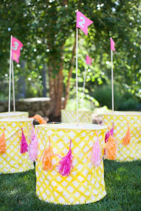 Yard Game Competition, Kid Yard Games Outdoor Parties, Yard Games For Kids Gift, Bucket Golf Game Diy, Spray Paint Yard Games, Croquet Game Lawn, Diy Yard Games, Golf Diy, Fun Outdoor Games