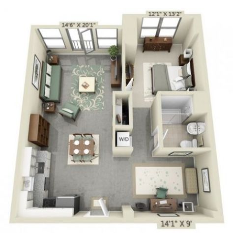 1 Bedroom Apartment Floor Plan With Office, 1 Bedroom With Office Floor Plan, Upstairs Garage Apartment Layout, 1 Bedroom Layout Floor Plans, 400 Sqft Apartment, 500sqft House Floor Plans, Apartment With Office Floor Plan, Studio Apartment With Office, One Bedroom Apartment Layout Floor Plans