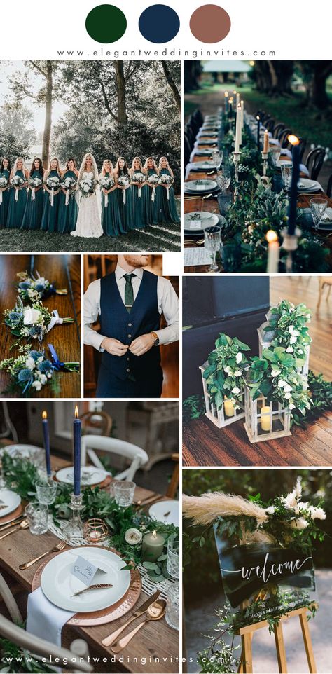 Green And Blue Wedding Colors, Navy And Emerald, Blue Wedding Colors, Emerald Wedding Colors, Emerald Green Wedding Theme, Hunter Green Wedding, Forest Green Wedding, Wedding Theme Color Schemes, Blue Green Wedding