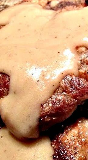 Fried Pork Chops & Country Gravy ❊ Pork Chops With Country Gravy, Gravy Recipe For Pork Chops, Pork Chops With White Gravy, Country Pork Chops, Southern Fried Pork Chops And Gravy, Pan Fried Pork Chops With Gravy, Country Fried Pork Chops And Gravy, Pork Chop Gravy From Drippings, Pork Chop Gravy Recipe