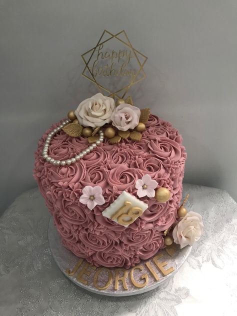 Dusty pink buttercream rose 18th Birthday cake Dusty Pink Cake Ideas, Dusty Pink Buttercream, Dusty Pink Cake, Teachers Day Cake, Birthday Cale, Ros�é Birthday Cake, Pink Rose Cake, Pink Buttercream, Decorating Frosting