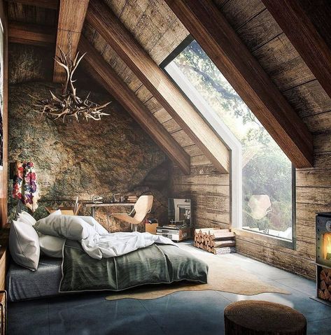 Log Cabin Interior Design, Hipster Room, How To Build A Log Cabin, Cabin Interior Design, Log Cabin Interior, Cabin Bedroom, Interior Design Per La Casa, Industrial Bedroom, Interior Minimalista