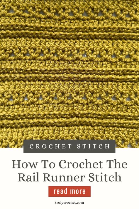 how to crochet the rail runner stitch Crochet Raised Stitches, Raised Textured Crochet Stitches, Crochette Patterns, Textured Crochet Stitches, Crochet Help, Modern Shawl, Simple Scarf Crochet Pattern, 100 Crochet Stitches, Crochet Game