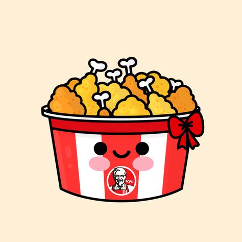 Kawaii illustration by @luciapetrucci.art Kfc Sticker, Kfc Illustration, Kfc Aesthetic, Kfc Bucket, Monsters In My Head, Hamper Box, Hamper Boxes, Cartoon Food, Kawaii Illustration